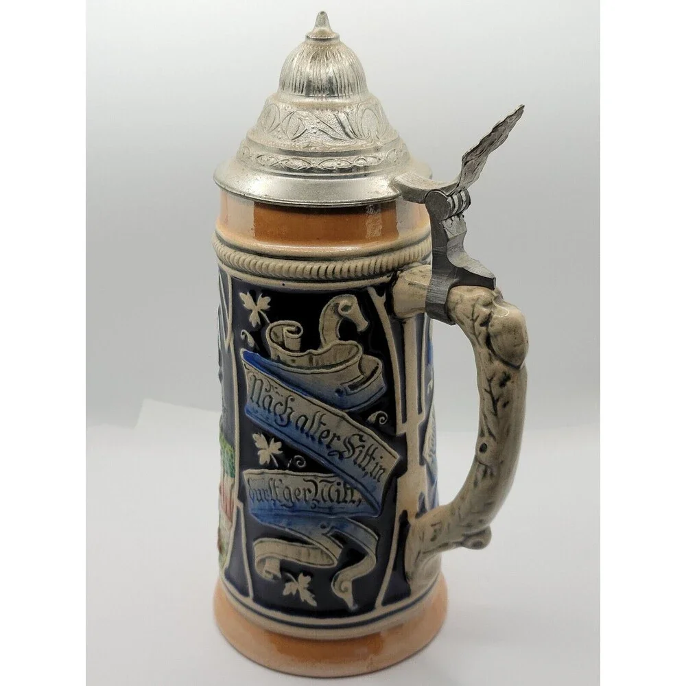 Vintage West German Randarbeit  Beer Stein with Pewter Lid